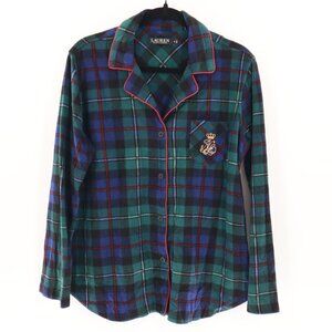 Lauren Ralph Lauren Plaid Pajama Top Womens M Winter Cozy Lounge Wear Sleep Wear